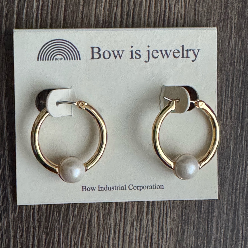 Talbots. New. Golden Hoop Earrings with Pearl Accent.